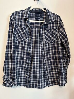 Lucky Brand Navy & White Plaid Button-Down Western Shirt Coastal Cowgirl
